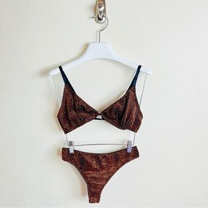 Bronze Metallic Sparkle Bralette Bra & Thong Lingerie Set